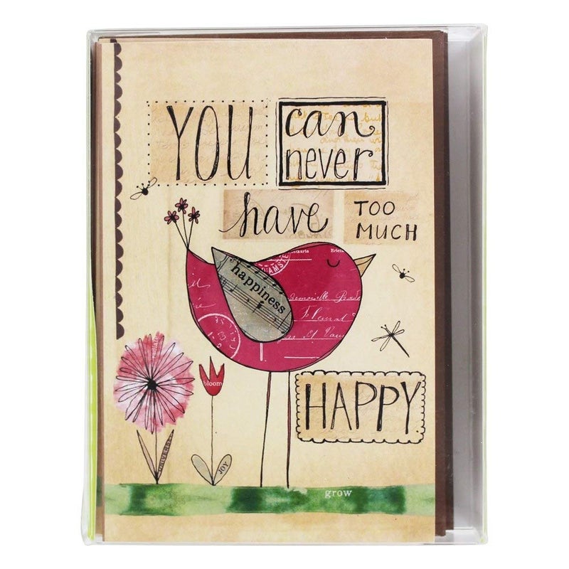Tree-Free Greetings Never Too Happy All Occasion Cards - 12 Recycled 4x6 Notecards & White Envelopes, Thick Cardstock, Made in USA - Whimsical Bird Collage - Image 4
